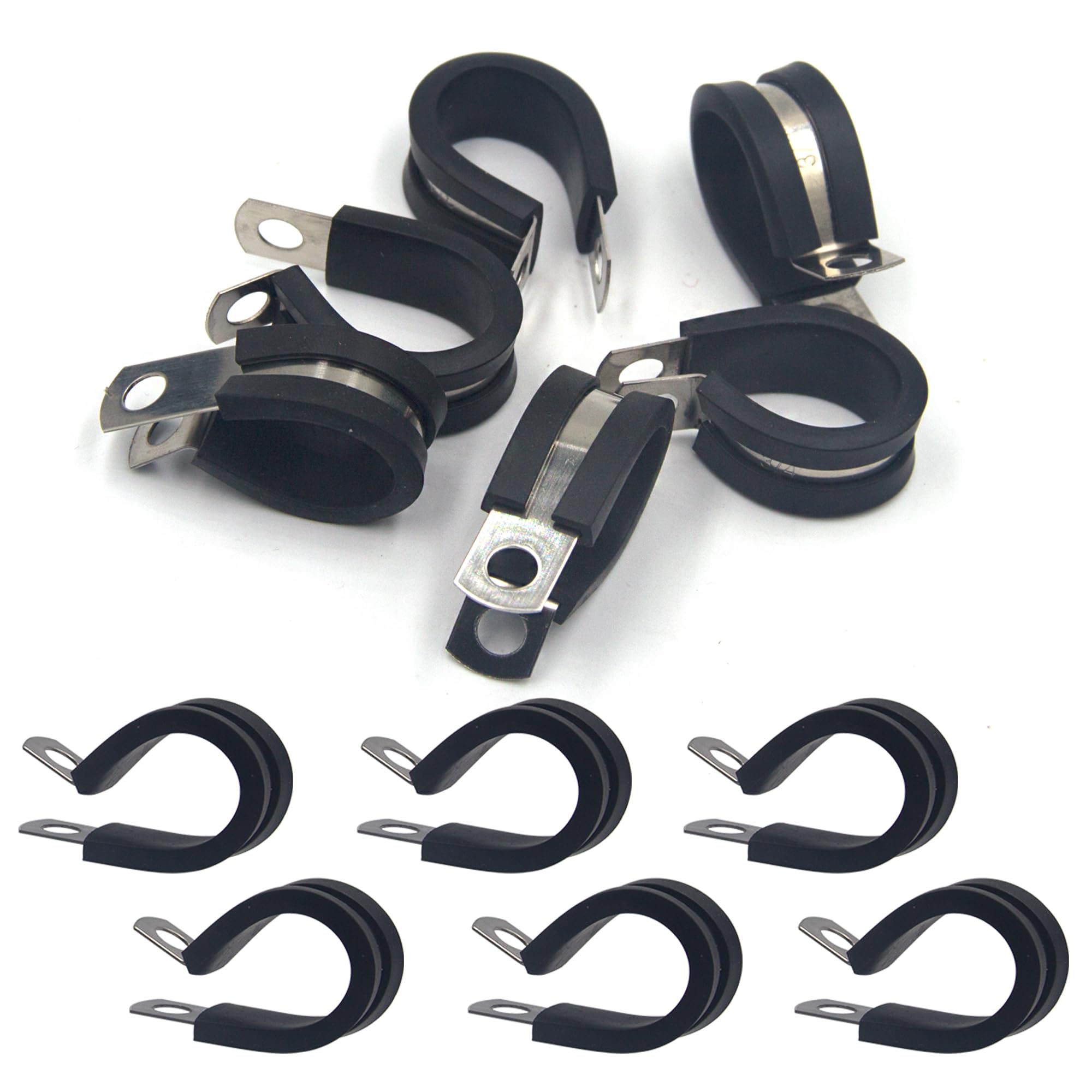 BESTYCHAO Pipe Clamps,12Pcs 19mm(3/4") Hose Clips,Stainless Steel Rubber Lined P Clips for Cord, Wire,Hose,Tube