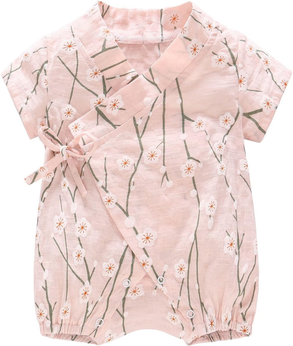 DGAGA Newborn Baby Kimono Robe Organic Cotton Infant Short Sleeve Romper Pajamas