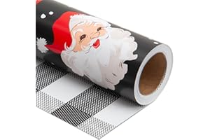 Vnaaem Reversible Christmas Wrapping Paper - Mini Roll - 17 Inches X 33 Feet - for Girls Boys Kids Men Women - Black Santa Bufflao Plaid Pattern Great for Holiday Birthday, Party, Baby Shower