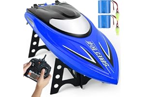 Zyerch RC Boat - Remote Control Boat for Pools and Lakes, 25 km/h Fast RC Boats for Adults and Kids, 2.4Ghz Self-Righting Racing Boats with 2 Rechargeable Battery, Low Battery Alarm, Blue