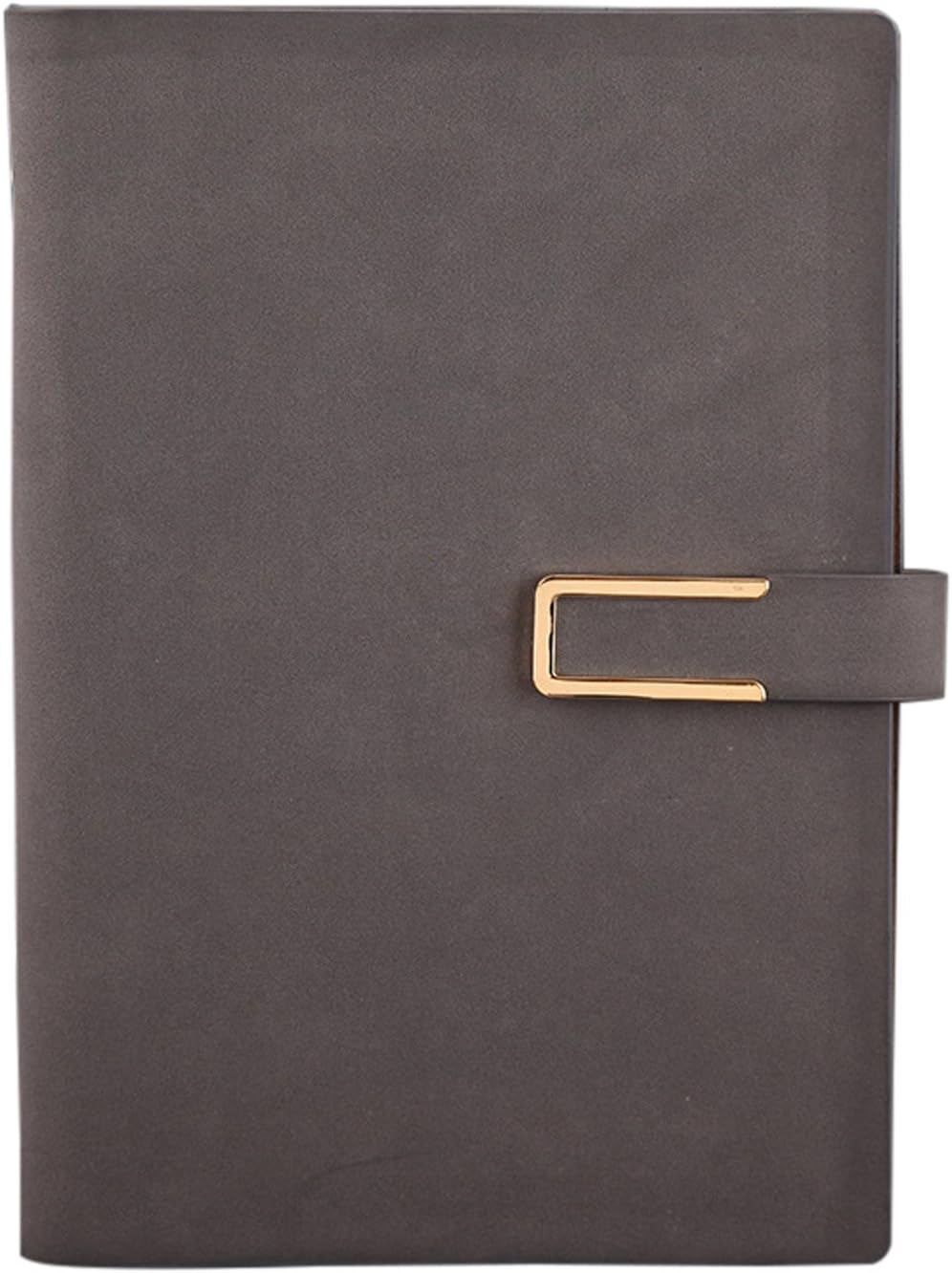 Elonglin A5 Metallic Wirebound Notebook Faux Leather Loose-Leaf Notebook Business Notepad Conference Notepad Folio Meeting Travelers Bloc-Notes with Card Slot & Pen Loop Journal A5 80 Pages Grey