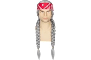 M MISS U HAIR Miss U Hair Men Long Silvery Grey Braided Wig with Red Headband Hippie Costume Wig