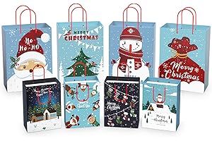 CHARMGIFTBOX 24pcs Large & Medium 250 gsm Thick Cardboard Christmas Paper Bags with Handles, Party Favor Gift Bags for Christmas, Bulk Holiday Treats Paper Bags, Durable&Reusable