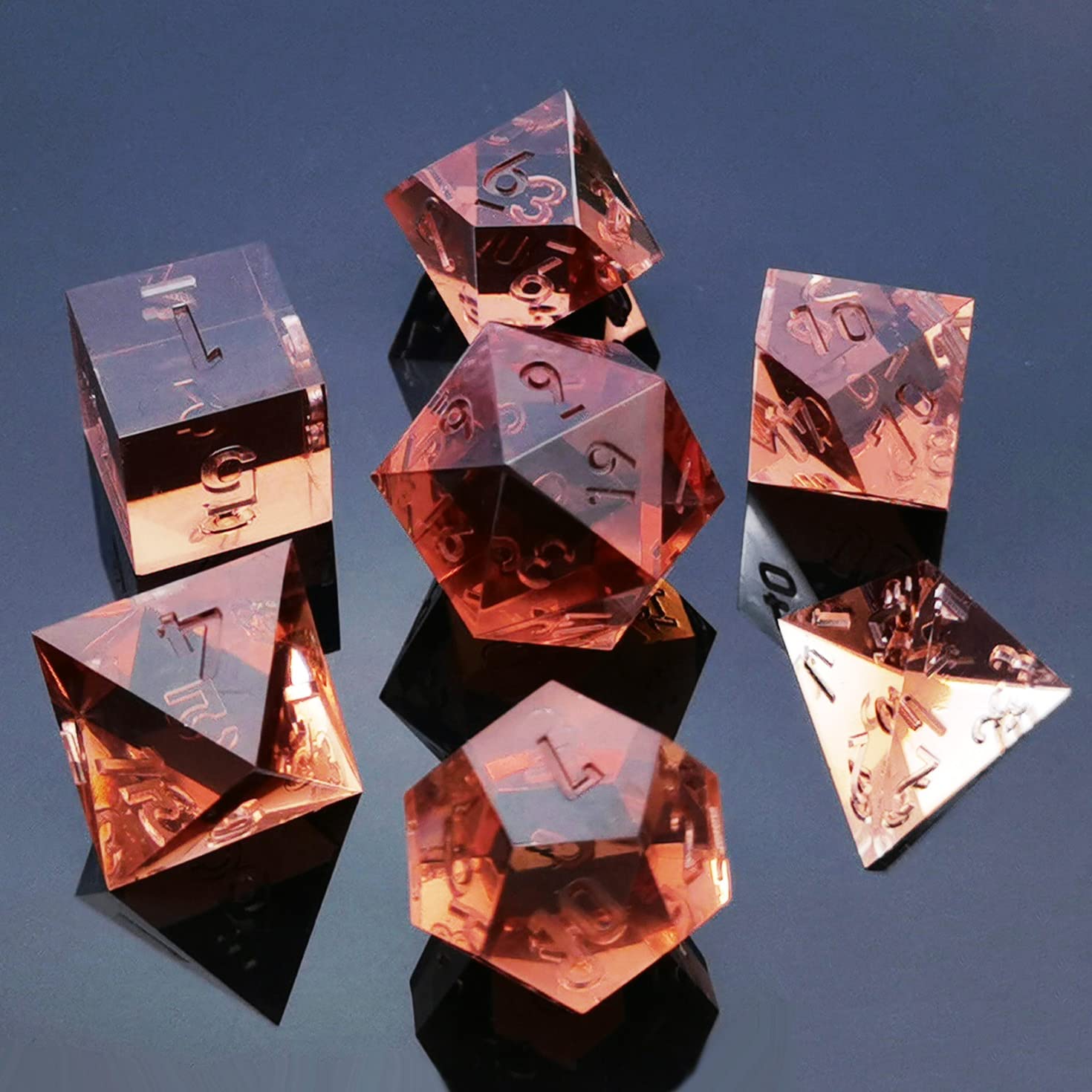 Bescon Crystal Clear (Unpainted) Sharp Edge DND Dice Set of 7, Razor Edged Polyhedral D&D Dice Set for Dungeons and Dragons Role Playing Games, Coffee Color