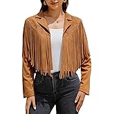 UpFind Women's Fringe Faux Suede Leather Jackets Fashion Fall Western Tassel Motorcycle Cropped Open Front Coats with Rivets