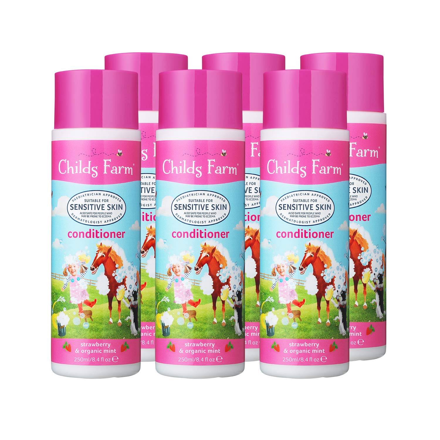 Childs Farm | Kids Conditioner | Strawberry & Organic Mint | All Hair Types | Conditions & Nourishes | Suitable for Dry, Sensitive & Eczema-prone Skin & Scalp | Multipack of 6 x 250ml