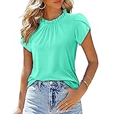 CHICZONE Women's Mock Neck Casual Summer Tops Ruffle Short Sleeve Keyhole Back Boho Blouses