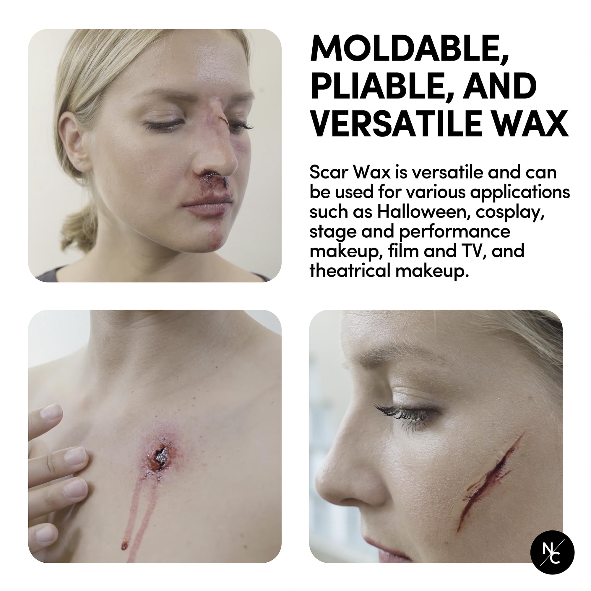 Narrative Cosmetics Scar Wax with Double-Ended Spatula, Moldable Wax for Realistic Cuts and Injuries, Professional Makeup for the Stage, Film, Costumes, Cosplay, SFX, Fair Color, 2.5 Oz.