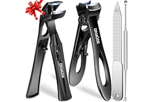 DRMODE Toenail Clippers for Thick Toenails for Seniors, Angled Head Long Handled Toe Nail Clippers for Men with Wide Jaw Opening, Heavy Duty Large Finger Nail Clippers Adult Cutter with Catcher, Black