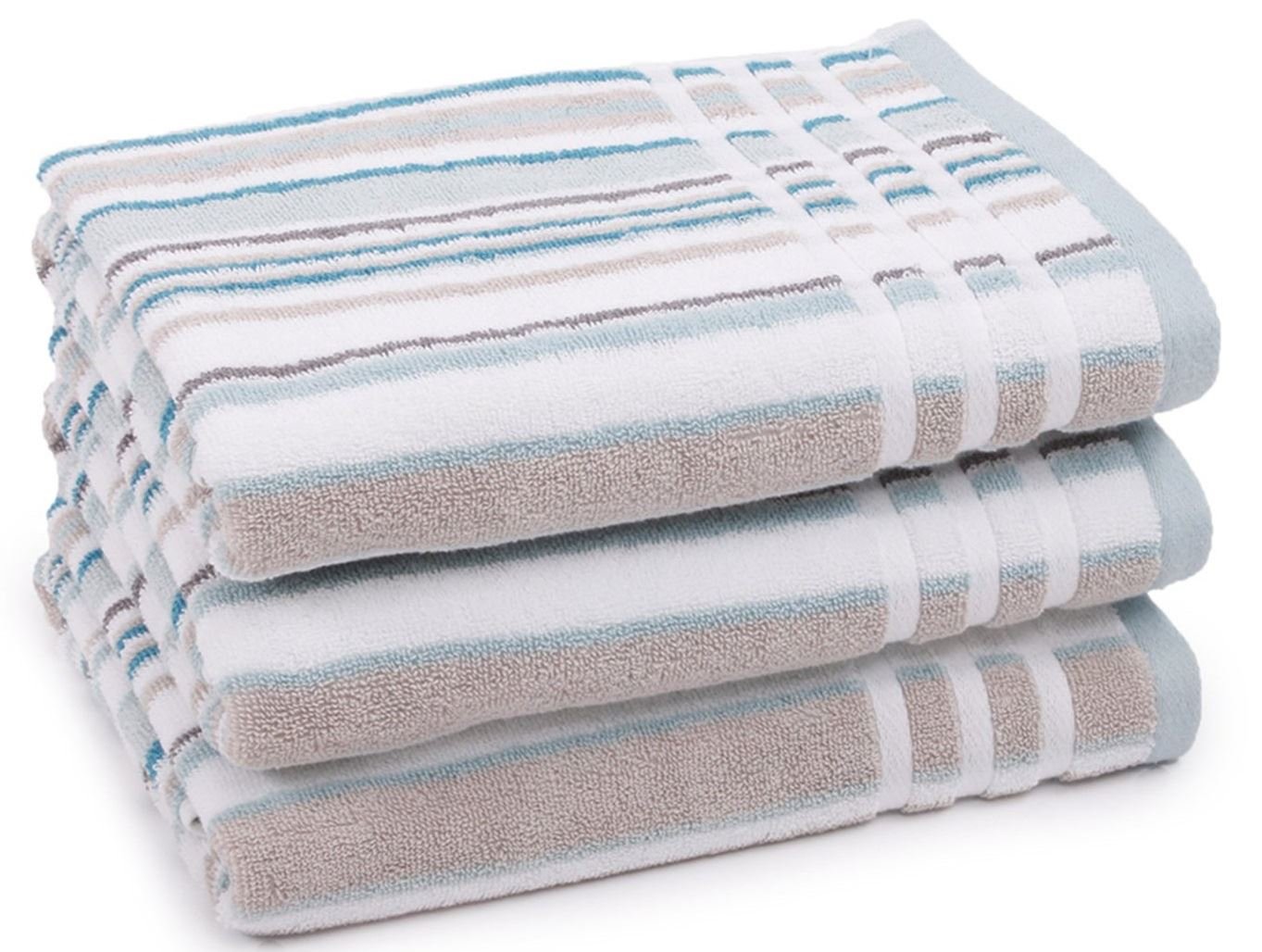 Madira Stripes Hand Towels One Pair (2) Blue Duck Egg Aqua Beige