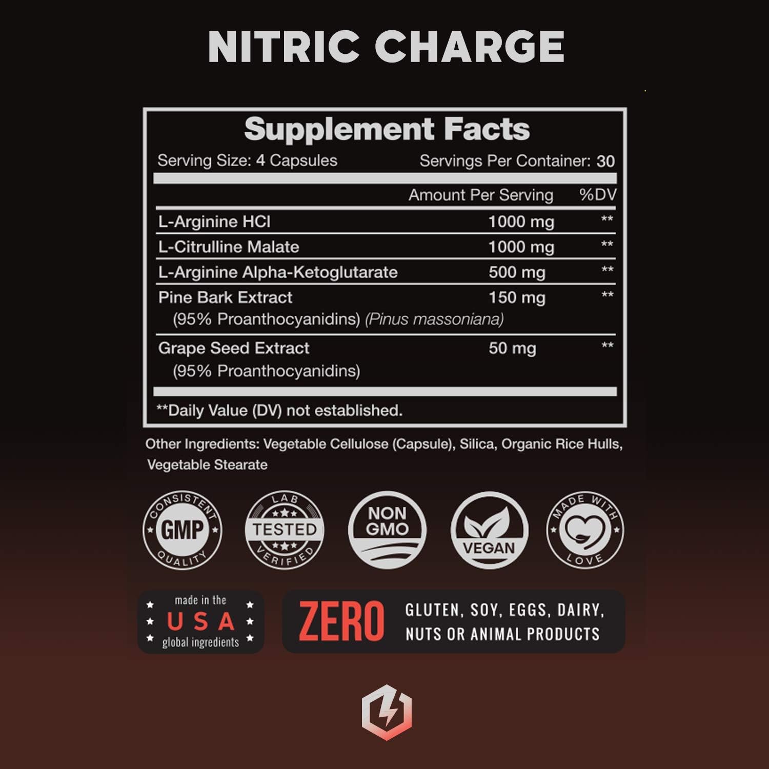 Nitric Oxide Supplement with L Arginine, Citrulline Malate, AAKG, Pine Bark & Grape Seed Extract - Powerful NO Booster for Muscle Growth, Strength, Vascularity, Energy & Blood Flow- 120 Vegan Capsules: Health & Personal Care