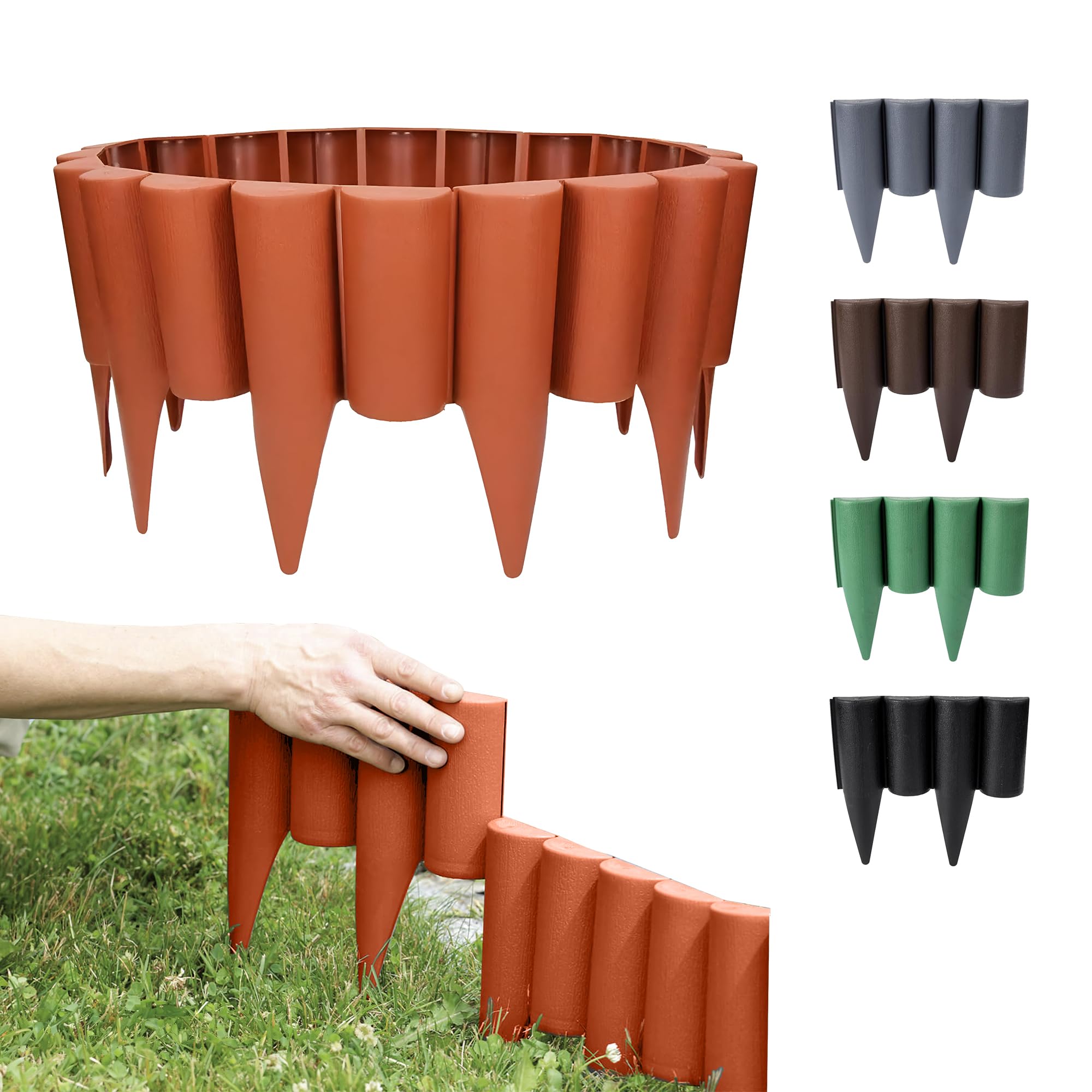 GARDENIX Light Brown Lawn Edging - 2.5m/8.2ft Flexible Garden Edging for Flower Beds, Lawn, Patio & Pavement - Easy Install border, No Digging, Weather-Resistant Plastic, Wood Effect Garden Fence