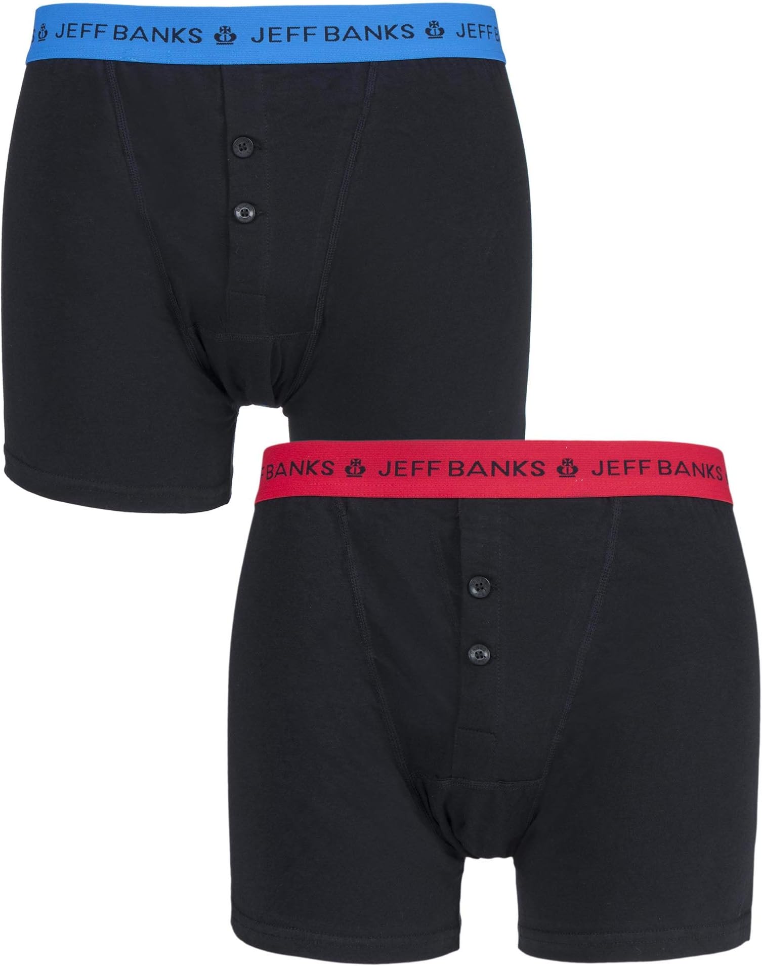 Jeff Banks Mens 2 Pair Pack Plymouth Button Cotton Boxer Shorts