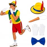 fun shack, Real Boy Costume Men, Halloween Costumes for Men | Yellow Shorts, Yellow Top with Attached Blue Bowtie, Green Waistcoat Included, Perfect for Halloween, Great for Dress-Up