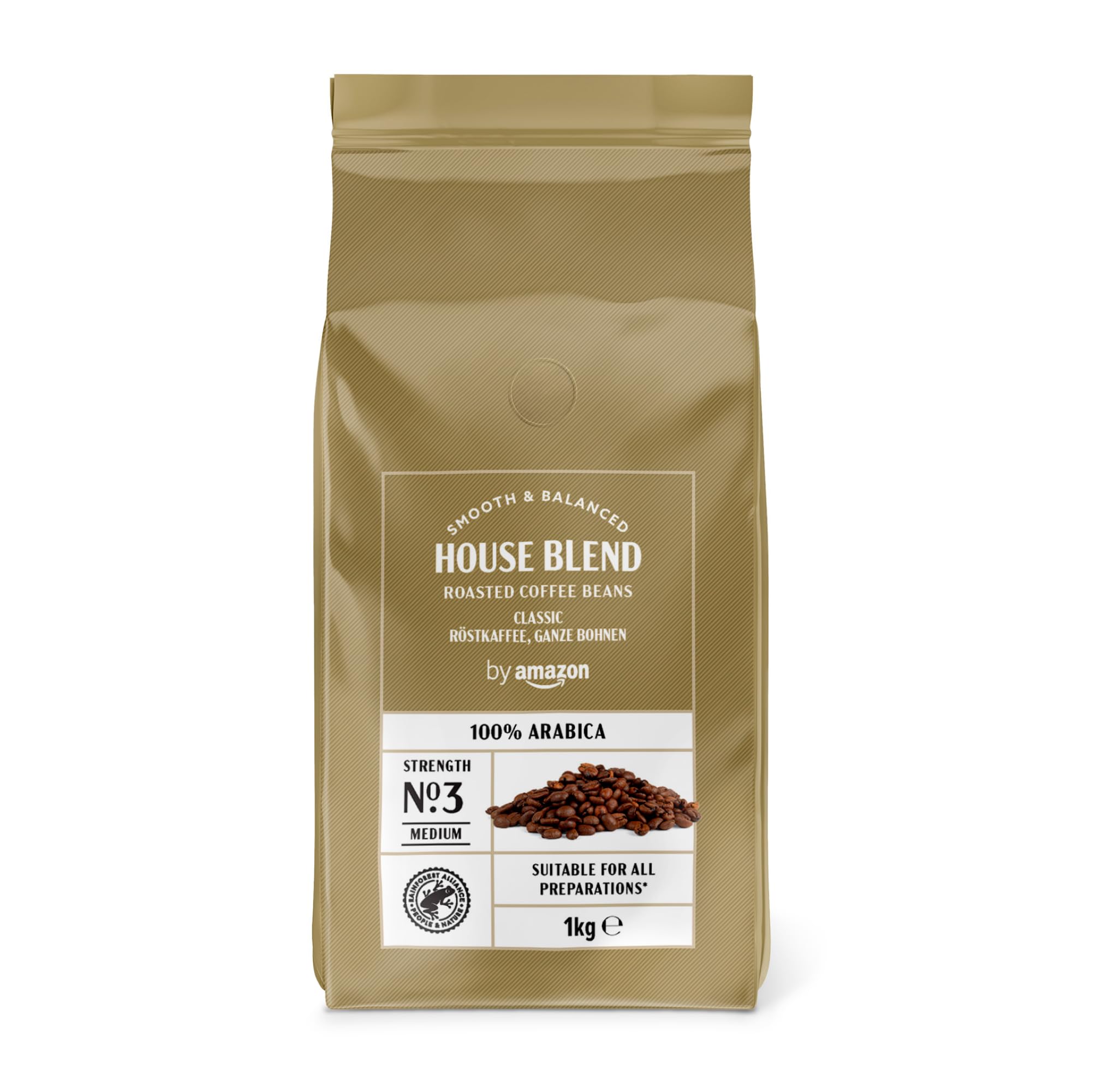 by Amazon House Blend Kaffeebohnen, Mittelgeröstet, 1 kg, Rainforest Alliance Zertifiziert