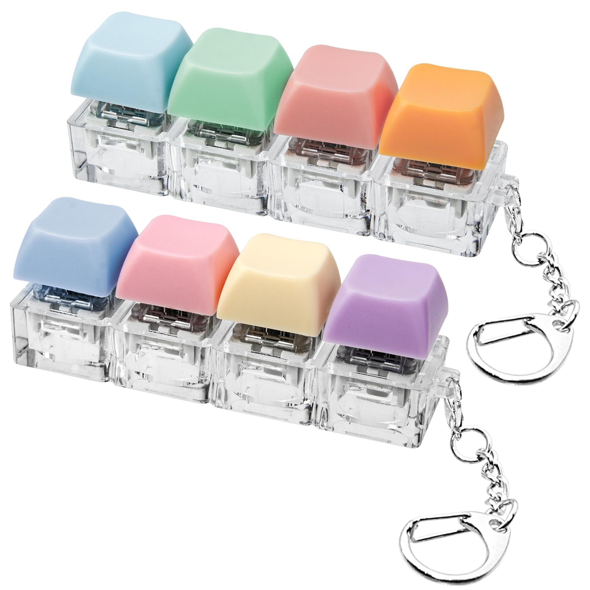Photo 1 of 2 PCS Keyboard Fidget Toy, Keyboard Fidget Keychain 4-in-1 Keyboard Decompression Button Finger Clicker Toys, Button Stress Relief Fidget Gifts to Relief Stress (Purple Blue Pink Orange)