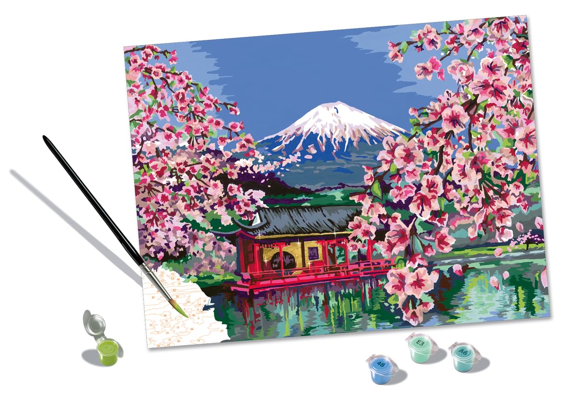 Ravensburger CreArt Japanese Cherry Blossom Mount Fuji Paint by Numbers for Adults Craft Kits for Adults and Kids Age 12 Years Up
