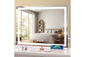 Large Vanity Mirror with Lights, 23" x 19" Light Up Make up Mirror with Smart Touch 3 Colors Dimmable, Tabletop or Wall-Mount