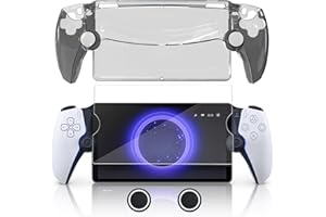 HONGHAO Case for PS5 PlayStation Portal Remote Player, 3-In-1 Set with Hard PC Case Shell,Tempered Film,Thumb Cap for PS5 Playstation Portal Accessory Kit, Black