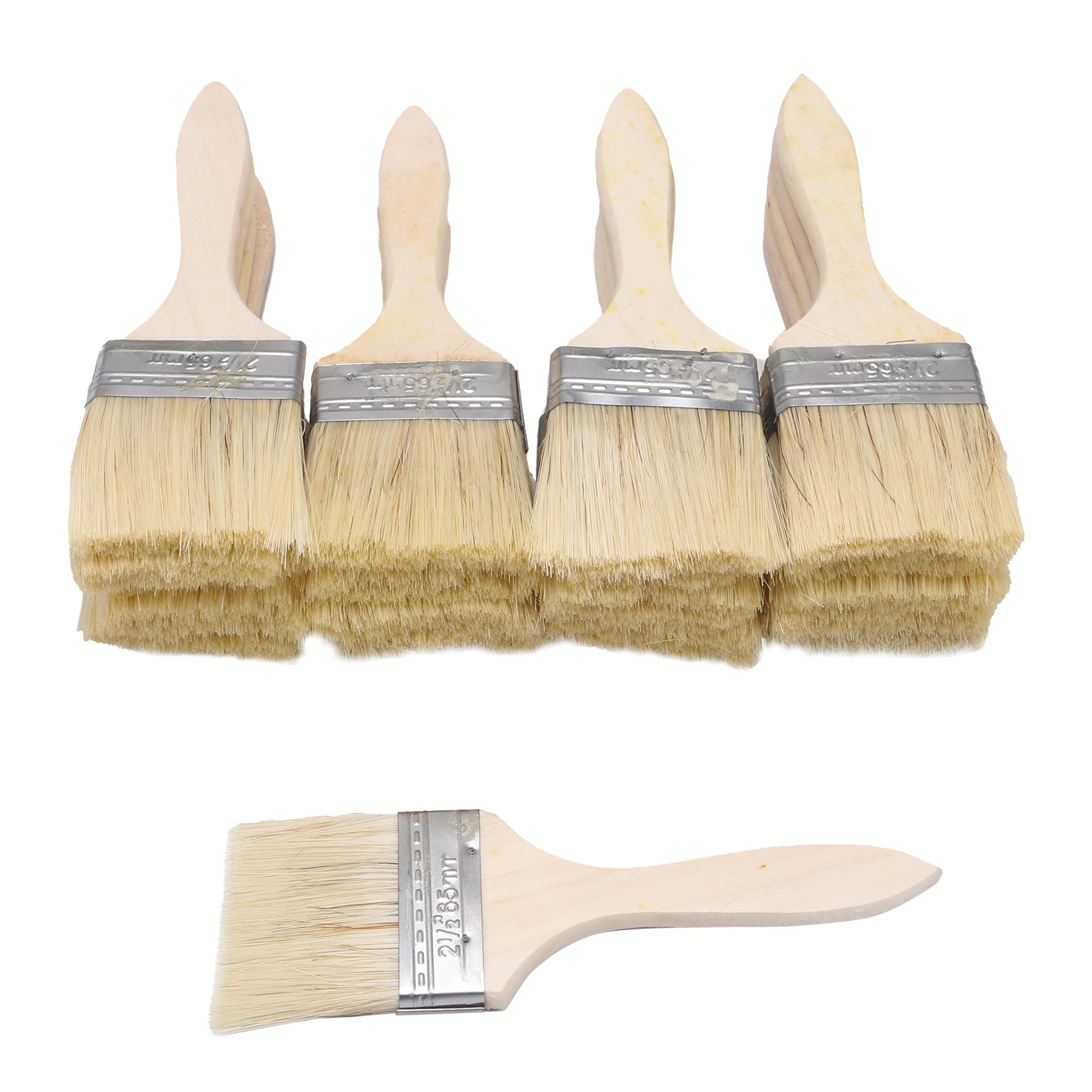 Doublelife 20pcs Low Cost Paint Brushes or Brush with Wooden Handle,2.5 inch Width for Paint,Stain,Varnish, Gesso, Primer, Glue,Light Yellow(brush) + Wood(shank)