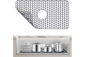 AWOKE Sink Protectors for Kitchen Sink - 26"x 14" Sink Mat - Heat-resistant Easy-clean Silicone Sink Mat - for Protection of Stainless Steel Sink - with Center Drain (Grey)