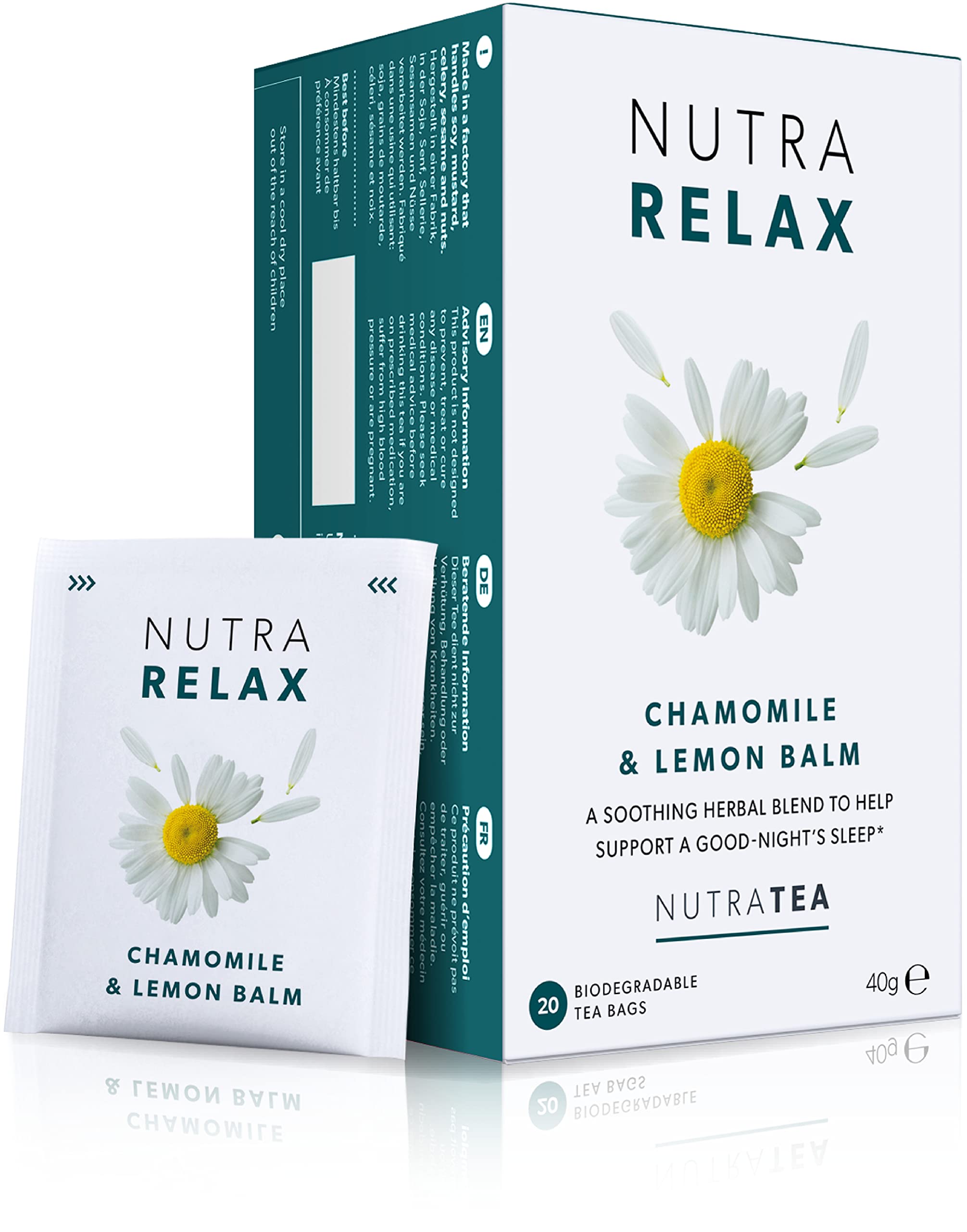 Nutra Tea NUTRARELAX - Night Time Tea For Sleep And Calm | Relaxing Tea Blend Including Chamomile, Passionflower & Lemon Balm - 40 Individual Wrapped Bags - Herbal Infusion (2 Pack)