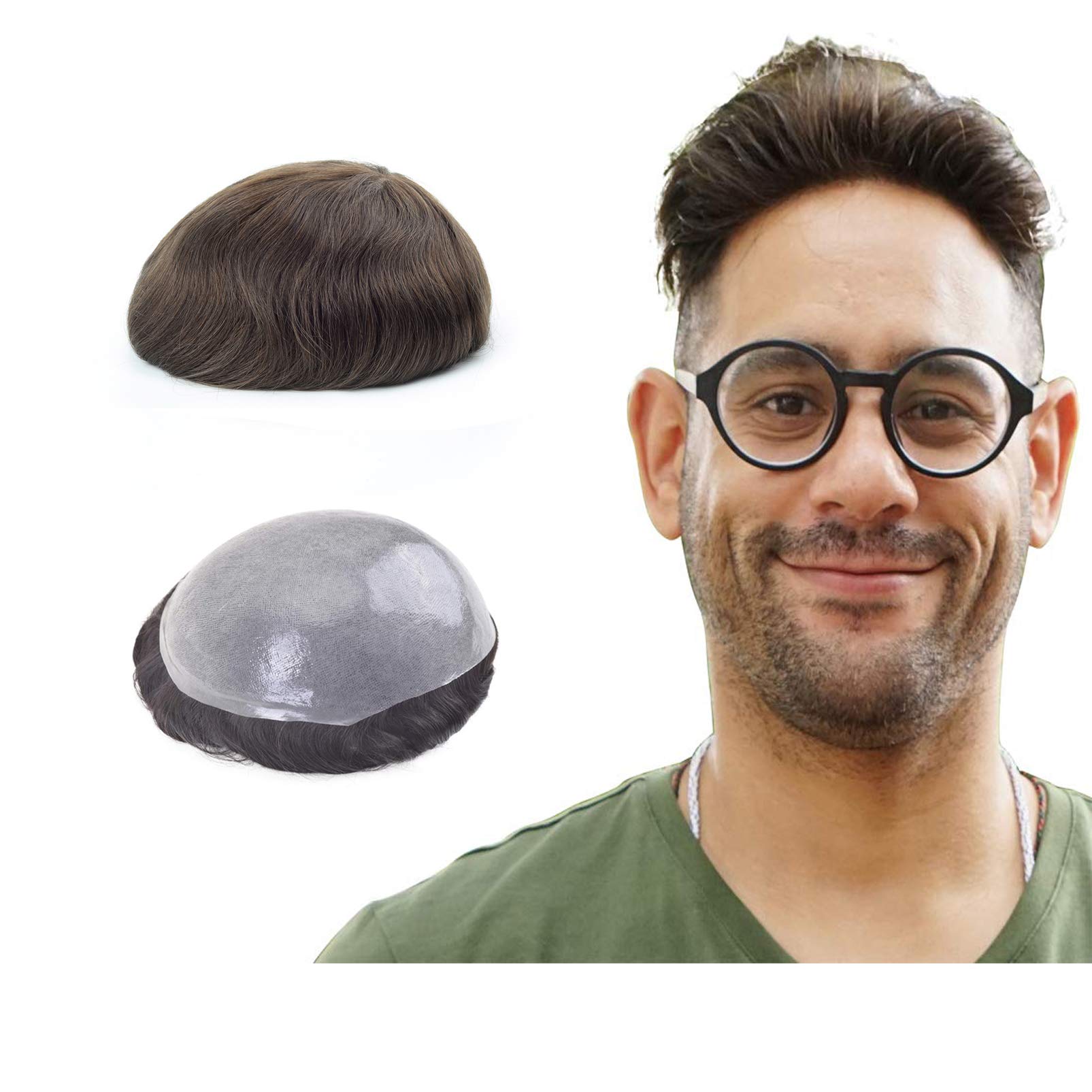 Lordhair Toupee Hairpiece for Men, 0.08mm Thin Skin Hair Replacement Front 1/2'' Hairline with V-looped Base Size 8X10 Inch Men's Wig — image 1