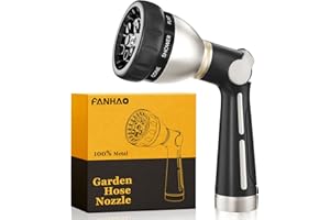 FANHAO Garden Hose Nozzle 100% Heavy Duty Metal, Water Hose Sprayer High Pressure with 8 Spray Patterns, Thumb Control, On Off Valve for Garden Watering, Car and Pet Washing