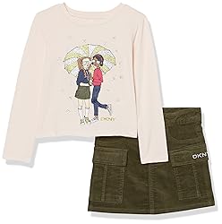 DKNY girls Casual 2PC Skirt Set, Cloud Pink, 7 US