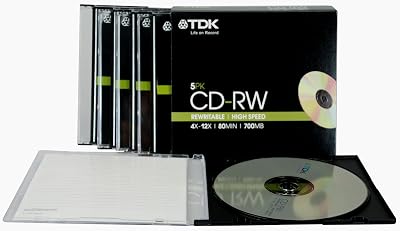 TDK T18791 CD-RW 700MB 80min 4X-12X Speed ReWritable Disc - 5 Pack Slim Jewel