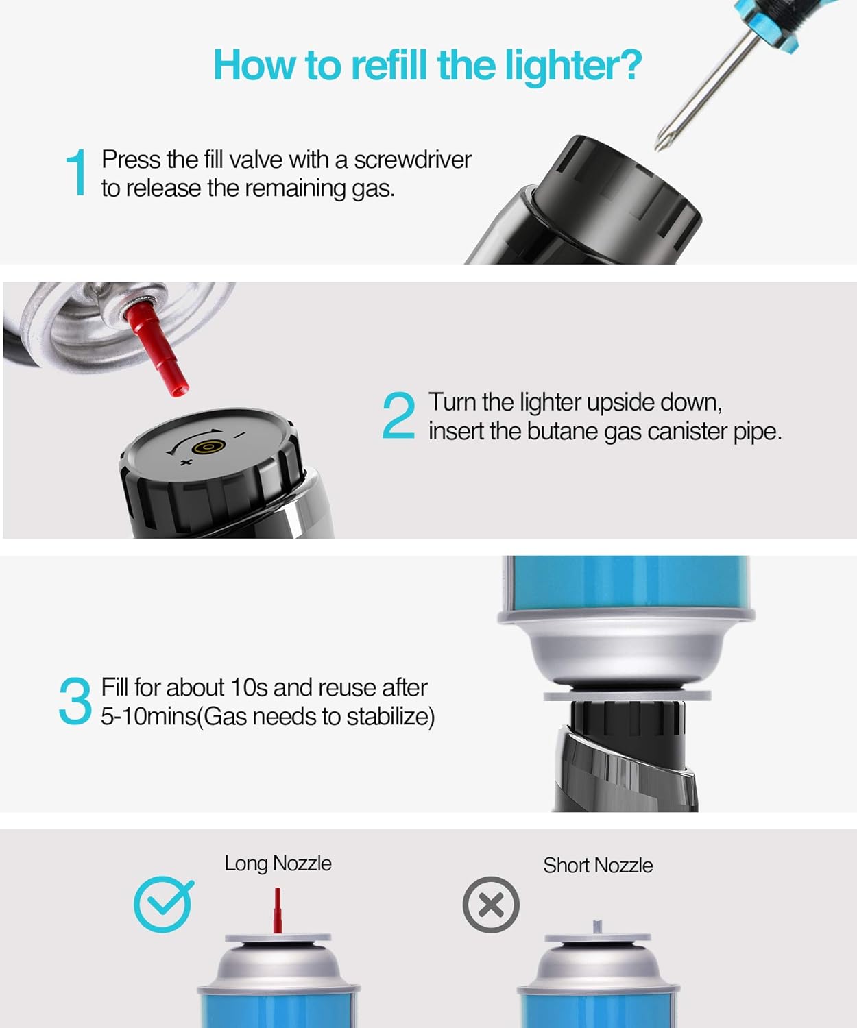 RONXS Torch Lighters, Butane Lighter Long Lighter, Adjustable Multipurpose Lighter Refillable for Grill BBQ Camping(Butane Not Included) Black: Kitchen & Dining