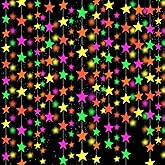 120feet Star UV Neon Garland Hanging Paper Glow in The Dark Glow Party Supplies and Decorations Blacklight Reactive Fluorescent Black Light Kit Neon Party Birthday Wedding