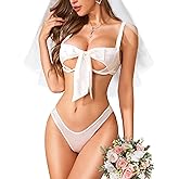 RSLOVE Lingerie Sets for Women Sexy - Satin Bow 2 Piece Bra and Panty Sets