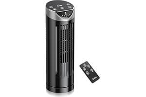 Grelife 13'' Tower Fan for Bedroom, 26dB Quiet Floor Fan with Remote, 3 Mode, 1-8H Timer, 90° Oscillating Fans for Indoors with 27ft/s Velocity, Portable Desk Table Fan for Room, Home, Office,Black