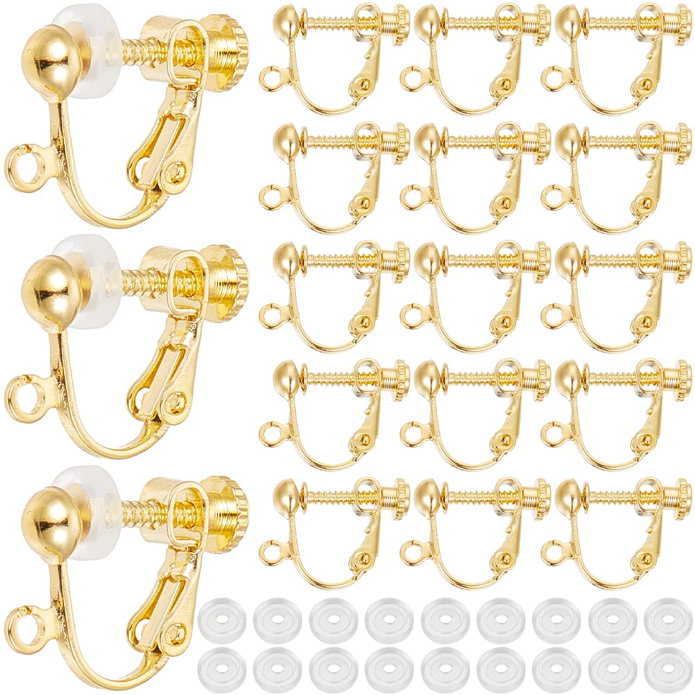 SOFPLATE 1 Box 36Pcs Screw Back Earring Converter Gold Clip Earrings Backs Brass Non Pierced Painless Clip on Earring Components with Comfort Pads Earring Clips for jewellery Making Supplies DIY Craft