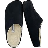 CUSHIONAIRE Heath Genuine Suede Cozy Mens Slippers – Faux Fur Clog House Shoes with Memory Foam, Indoor Outdoor Slippers for Men