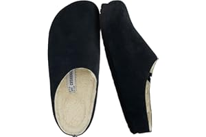 CUSHIONAIRE Heath Genuine Suede Cozy Mens Slippers – Faux Fur Clog House Shoes with Memory Foam, Indoor Outdoor Slippers for Men