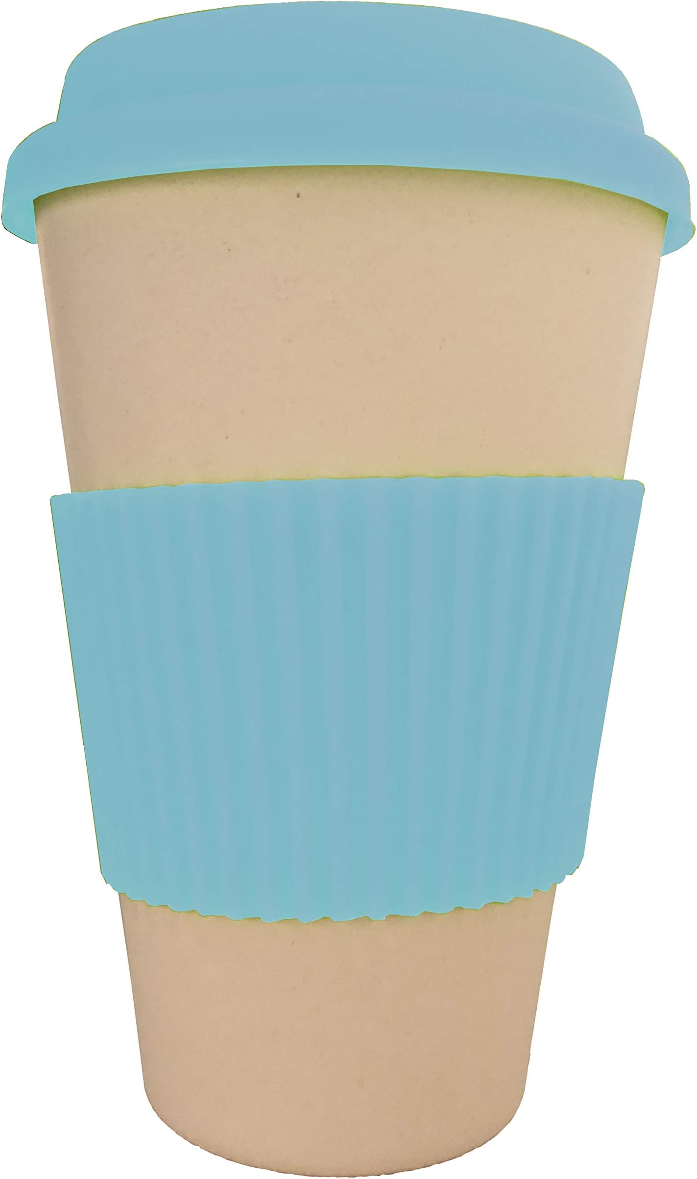 OLPRO Outdoor Leisure Products Reusable Bamboo Husk Fibre Coffee Cup Travel Mug Silicone Sleeve Plastic Free Fully Biodegradable Breaktime Beaker Mug Blue