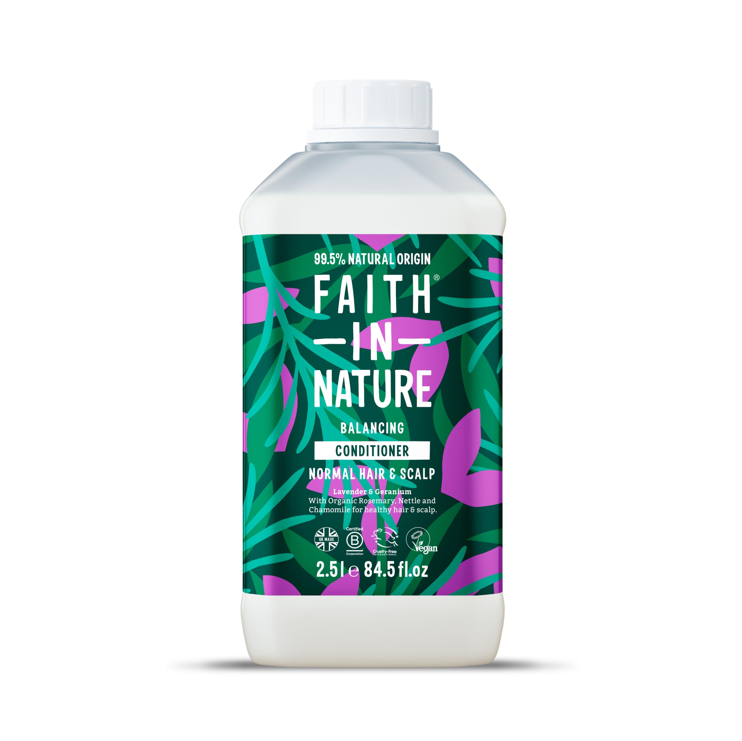 Faith In Nature Natural Lavender & Geranium Conditioner, Balancing for Normal Hair & Scalp, Vegan & Cruelty Free, No SLS, Silicones or Parabens, 2.5L Refill