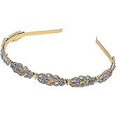 Oriamour Flower Design Rhinestone Crystal Wedding Headband Bridal Headpieces Simple Design Bridal Headband (Bronze Blue)
