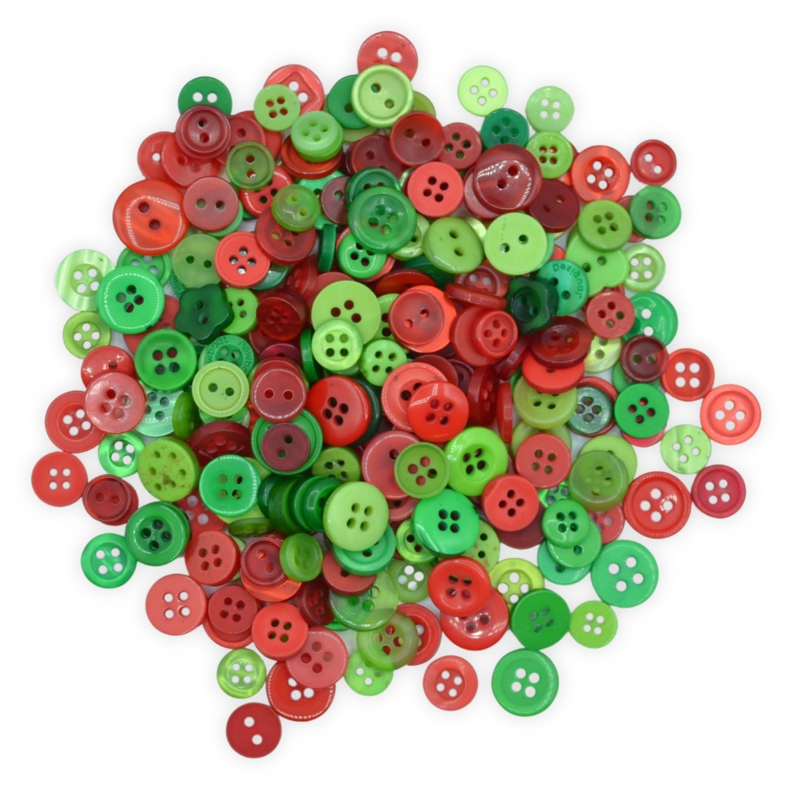 celloexpress Red & Green Tiny Buttons - Mixed Colours Small Sizes Mini Crafts Sewing Card Embellishments (Pack of 250g)