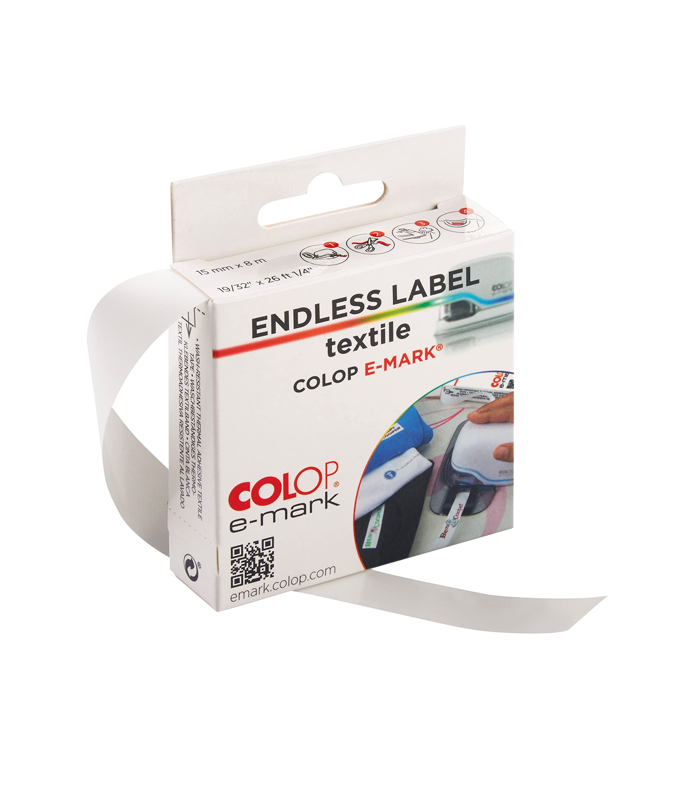 COLOP e-mark textile labels | 155392 | 14mm x 8 metres | Washable labels for fabrics