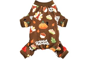 YIKEYO Dog Thanksgiving Pajamas, Turkey Pumpkin Pjs Pet Outfit Clothes Costume, Fall Winter for Small Dogs Boy Girl, Cat Apparel, Brown, S
