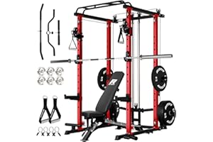 RitFit Multi-Function Squat Rack Power Cage PPC-P3 with Cable Crossover System, 1200LBS Capacity Power Rack and Packages with Optional Weight Bench, Barbell Weight Set, for Garage Workout & Home Gym