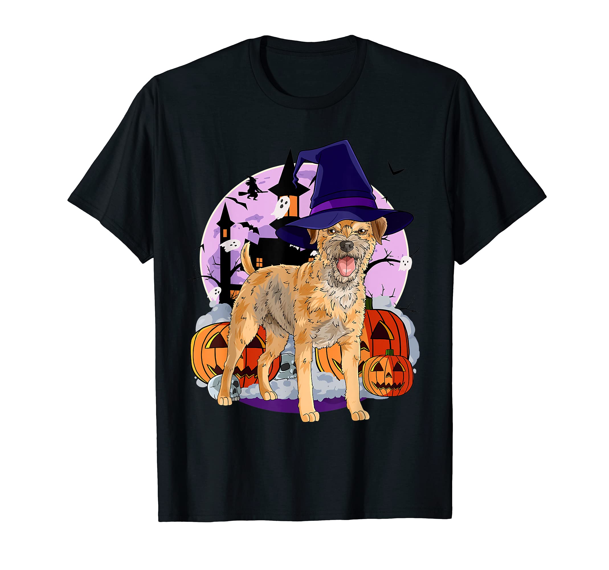 Cute Border Terrier Dog Halloween Witch Pumpkin T-Shirt