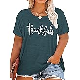 Plus Size Thanksgiving Tshirts Women Thankful Graphic Letter Print T-Shirt Casual Short Sleeve Tee Tops