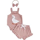 Amnnchya Newborn Baby Girl Clothes Cute Goose Outfit Infant Sleeveless Waffle Romper Tops Ruffle Shorts Summer Spring Set
