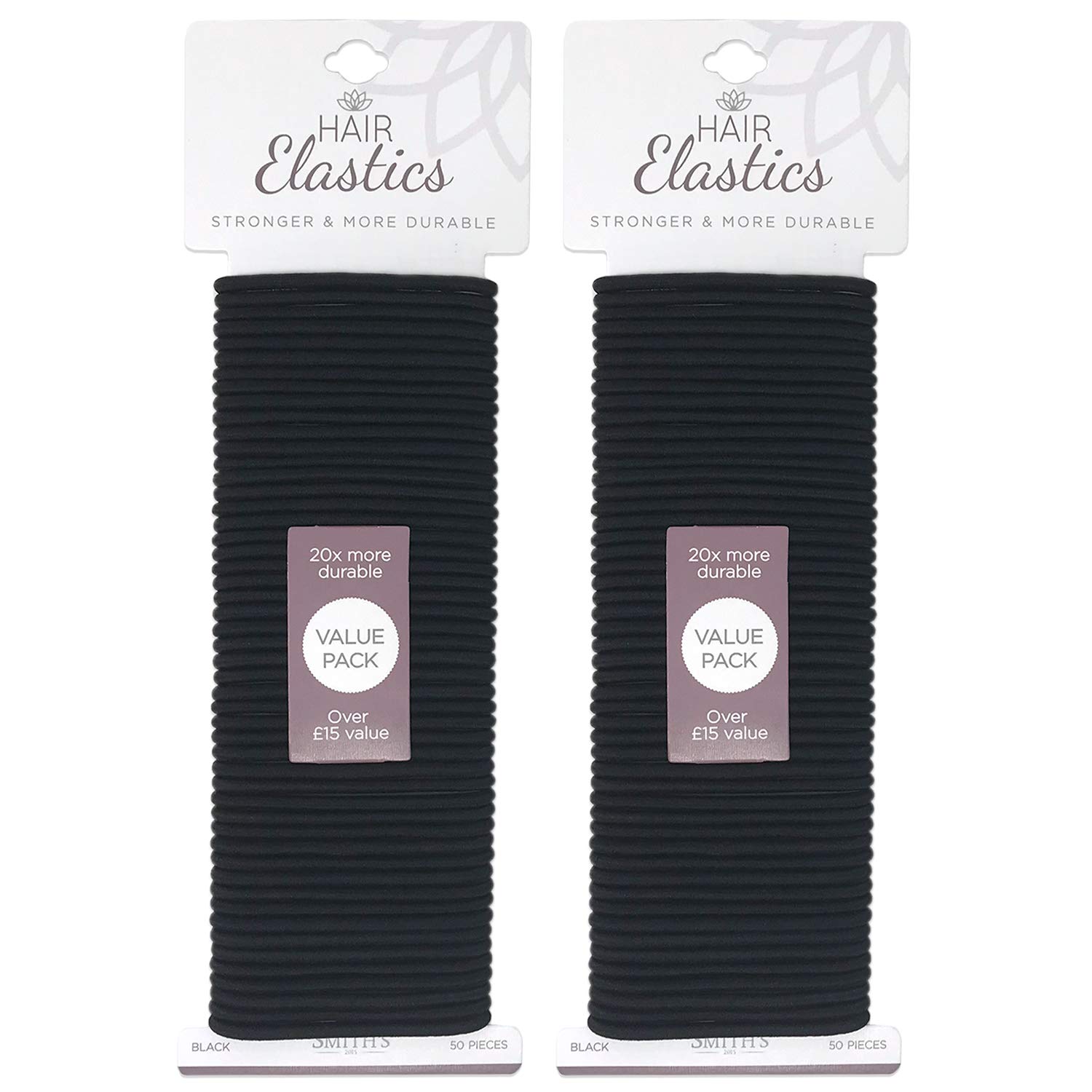 Smith’s® 100 Pieces “Strong & Gentle” Elastic Hair Bands (Black) | Hair Ties | Hairbands | Ponytail Holder | 4mm x 50mm | No Metal | Women, Men, Girls & Kids