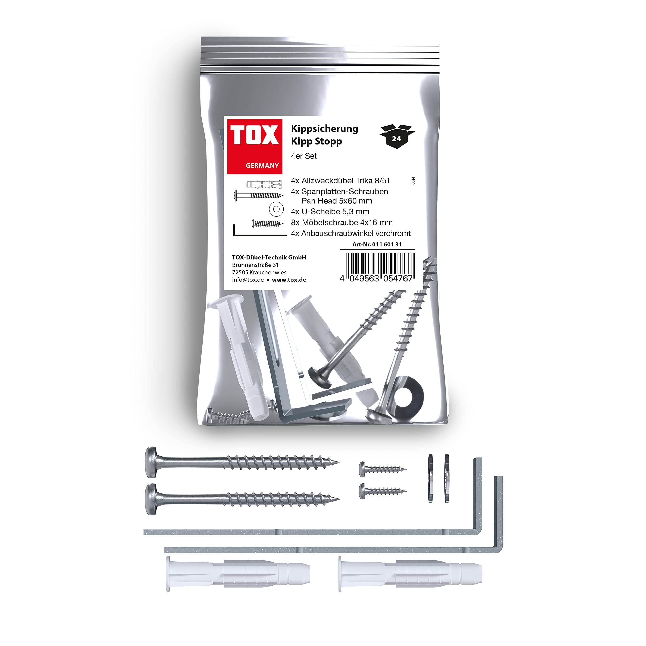 TOX Kipp Stop Tilt Protection for Furniture, Secure Hold in All Rooms and Almost Any Building Material for Shelves, Cupboards, Dressers and Much More, Optically Inconspicuous and Quick to Assemble,