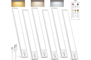 LENOMA Under Cabinet Lighting Wireless w/Remote,3000mAh Rechargeable Battery 62 LED Motion Sensor Light Indoor,3 Color Temps Closet Lights, Dimmable Magnetic Under Counter Lights for Kitchen,Stairs,6 Pack